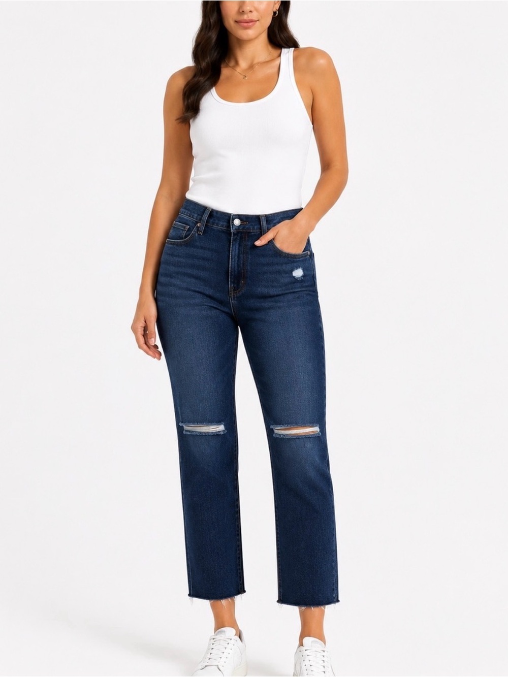 NWT Good American Always Fits Good Legs Straight Jeans Distressed Ripped 6-12